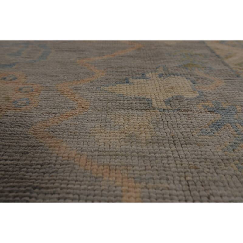 Vegetable Dye Oushak Turkish Area Rug Hand-Knotted Grey Wool Carpet - 9'5"x 12'1"