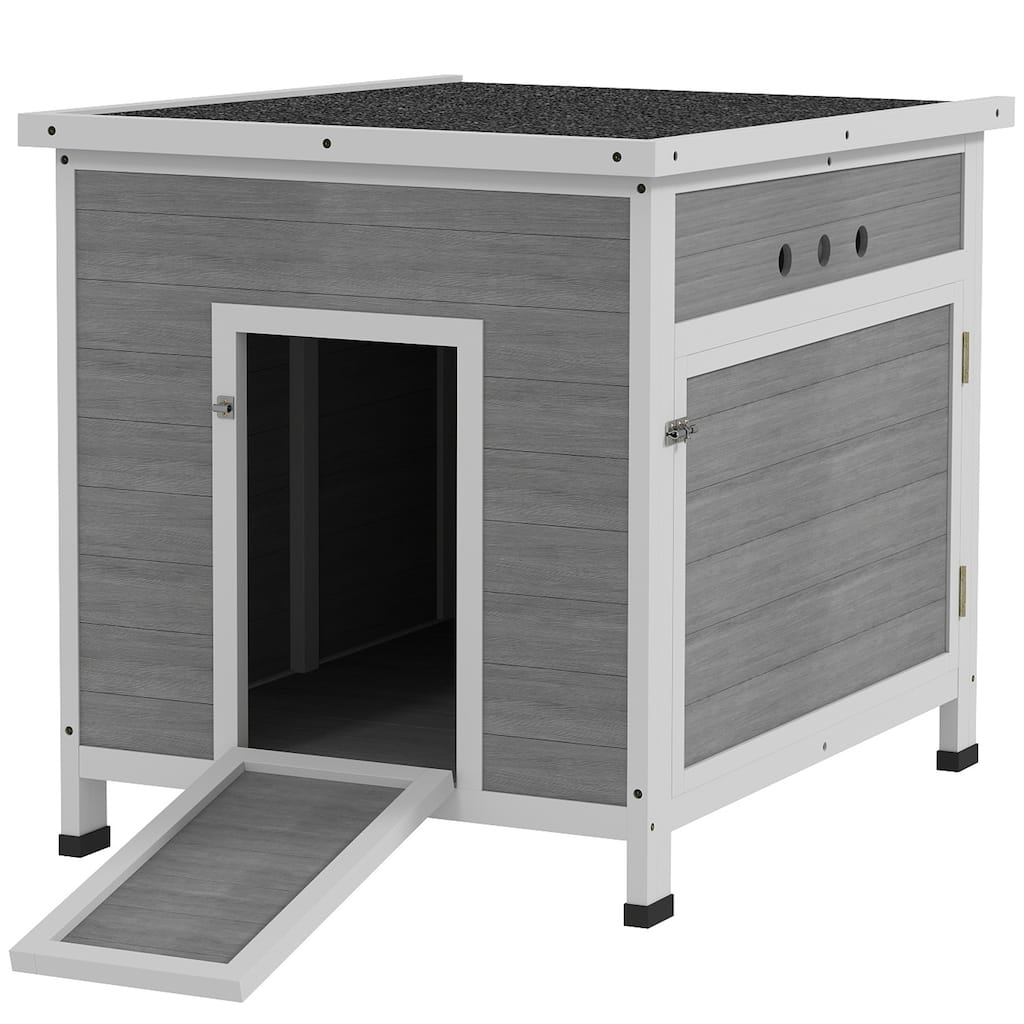 PawHut Duck Coop, Wooden Rabbit Hutch with Openable Roof, Removable Floor, Double Doors, Ramp, Weatherproof Pet House
