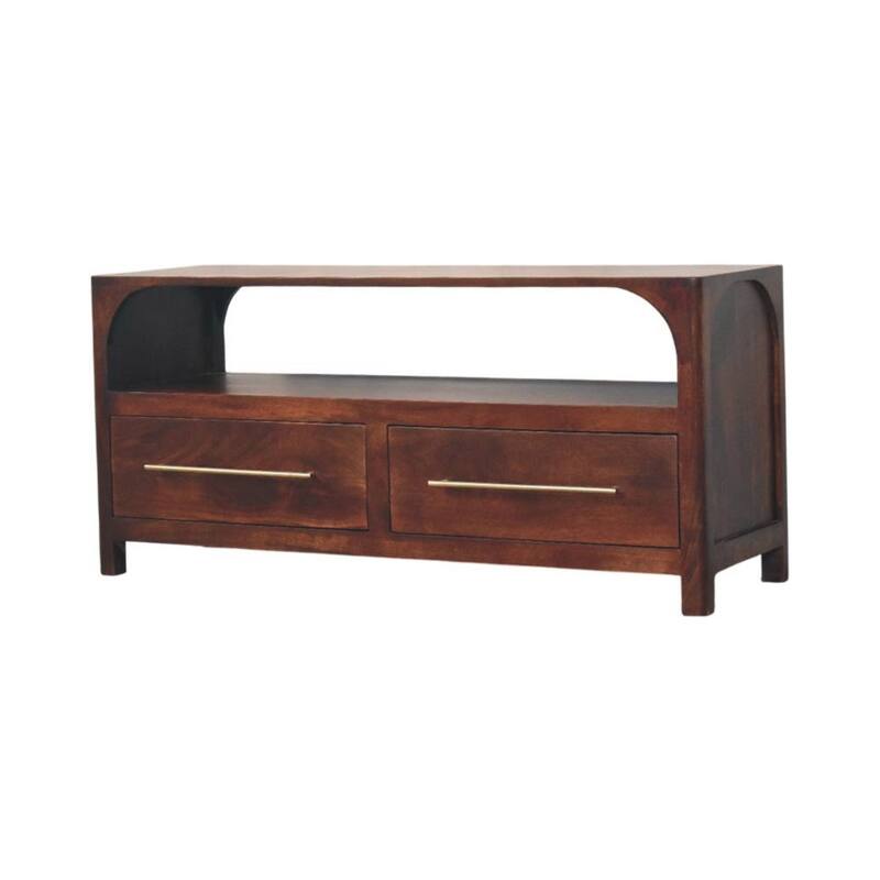 Artisan Furniture Solid Wood Arched Edge 2 Drawer Media Unit, Brown, 2-Drawers, 1-Shelf