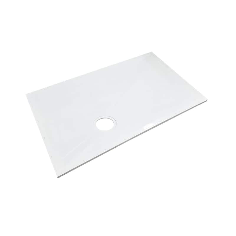 Transolid Ready to Tile Wet Floor Shower Base in White - 51.2-in L x 32.3-in W, Rear Offset Center Drain