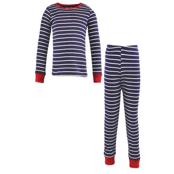 slide 1 of 1, Hudson Baby Infant Cotton Pajama Set, Navy Stripe Red 12-18 Months - Navy Stripe Red