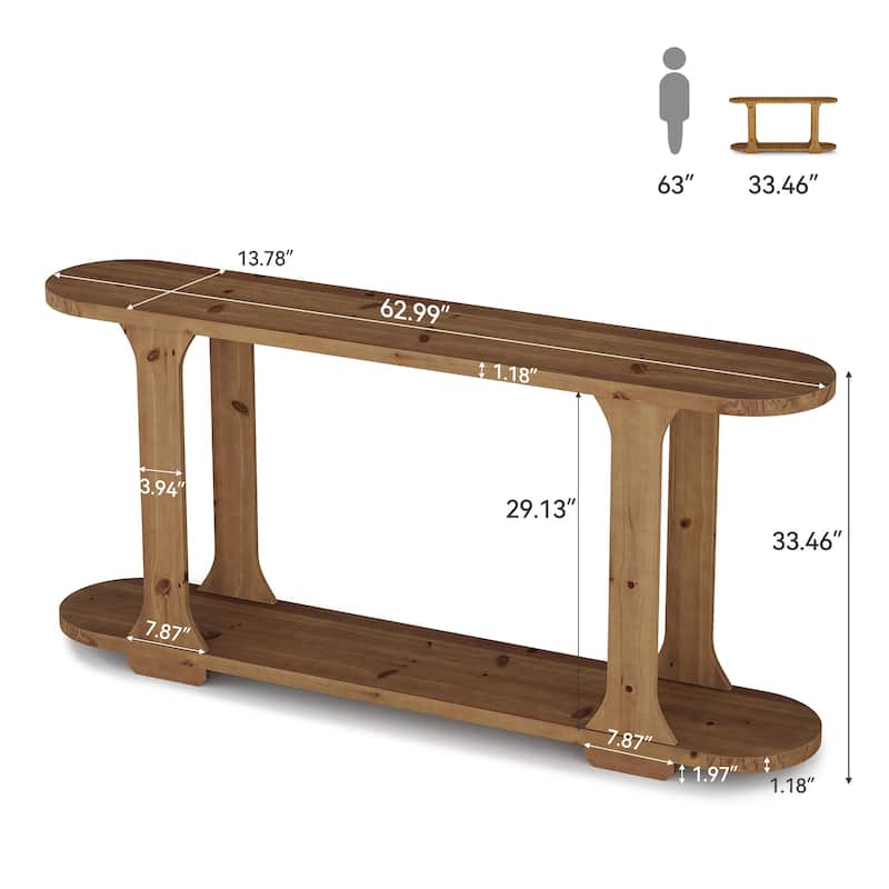 63 Inch Farmhouse Console Table, Solid Wood Couch Table Behind Sofa