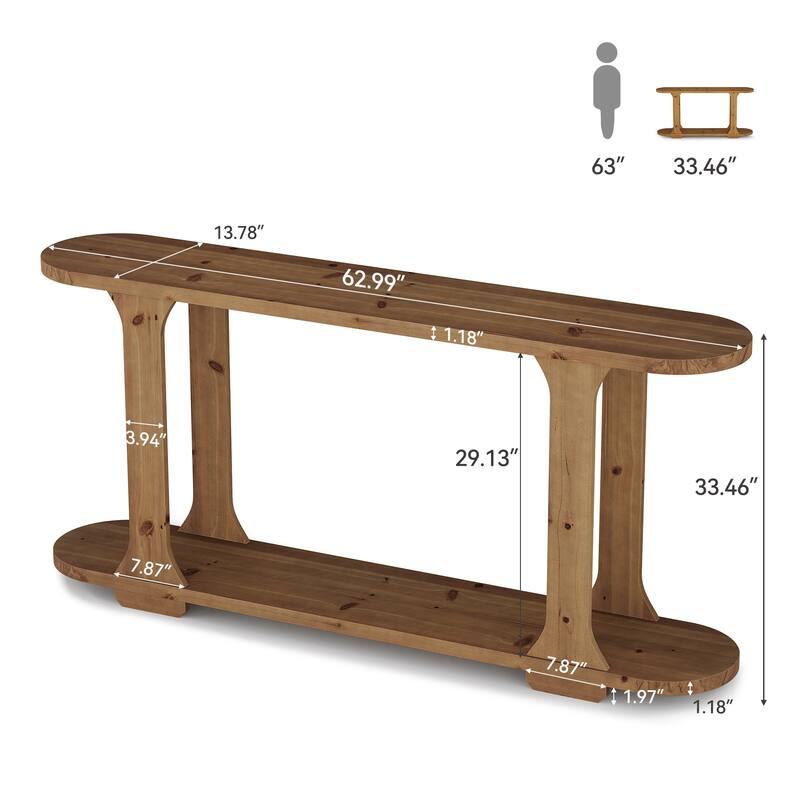 Solid Wood Console Table, 63-Inch Shelf Sofa Table, Long Entryway Table for Hallway, Foyer, Entrance, Living Room