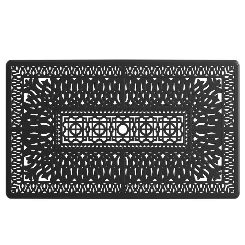 GDFStudio - Harrison Large Outdoor Rectangular Dining Table with Cast Aluminum Craftsmanship and Umbrella Hole