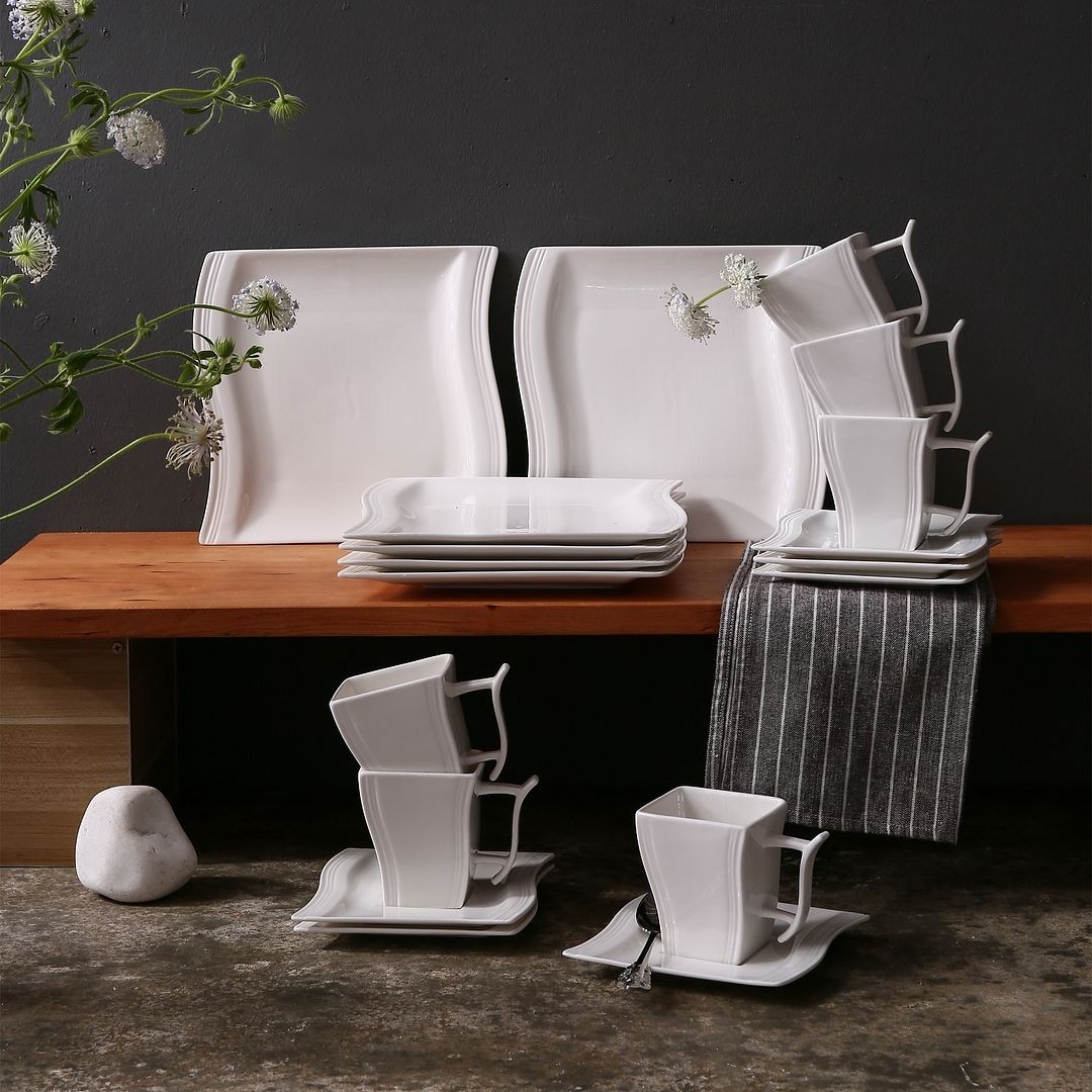 MALACASA, Series Flora, 32-Piece Porcelain Dinnerware Set, Ivory