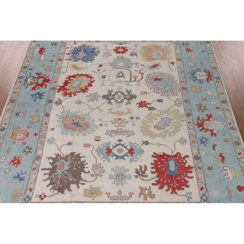 Ivory & Blue Oushak Indian Large Area Rug Handmade Wool Carpet - 10'1"x 13'10"