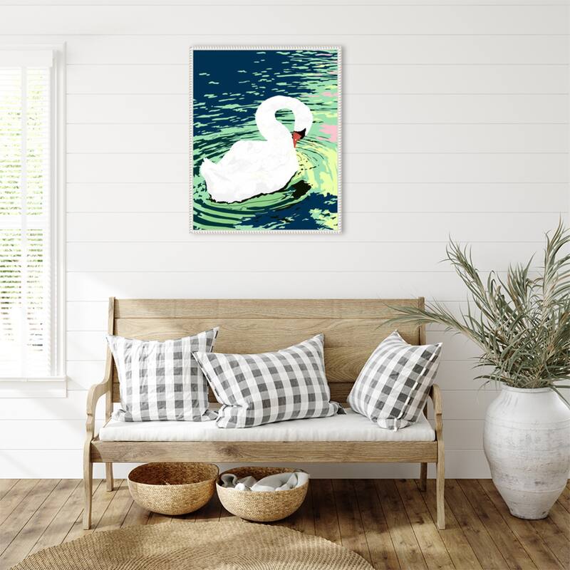Swan Birds Painting by Uma Gokhale Framed Canvas Wall Art