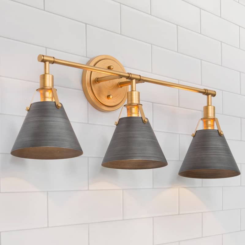 Coney Modern Gold 3-Light Bathroom Vanity Light Brushed Metal Wall Sconce