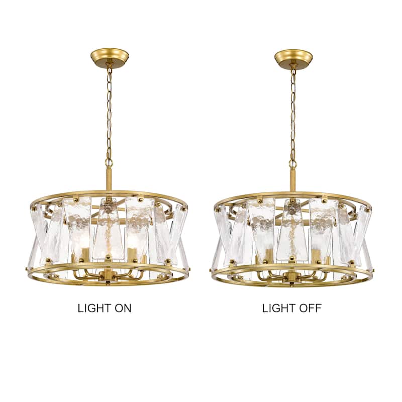 Laia Modern 5-Light Water Textured Glass Drum Round Chandelier - Brushed Brass