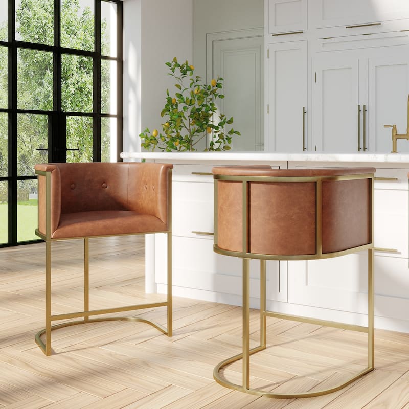 Manhattan Modern Bar Stool - Faux Leather with Gold-Finish Metal Base