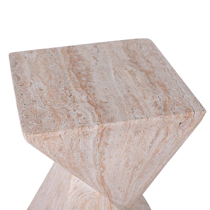 Christopher Knight Home - Modern Indoor/Outdoor 18.5"H Geometric Faux Marble MgO Accent Side Table with Sculptural Fluted Design