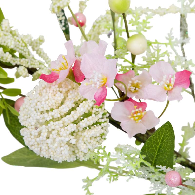 Hydrangea and Berry Floral Spring Garland - 5' - Pink and White