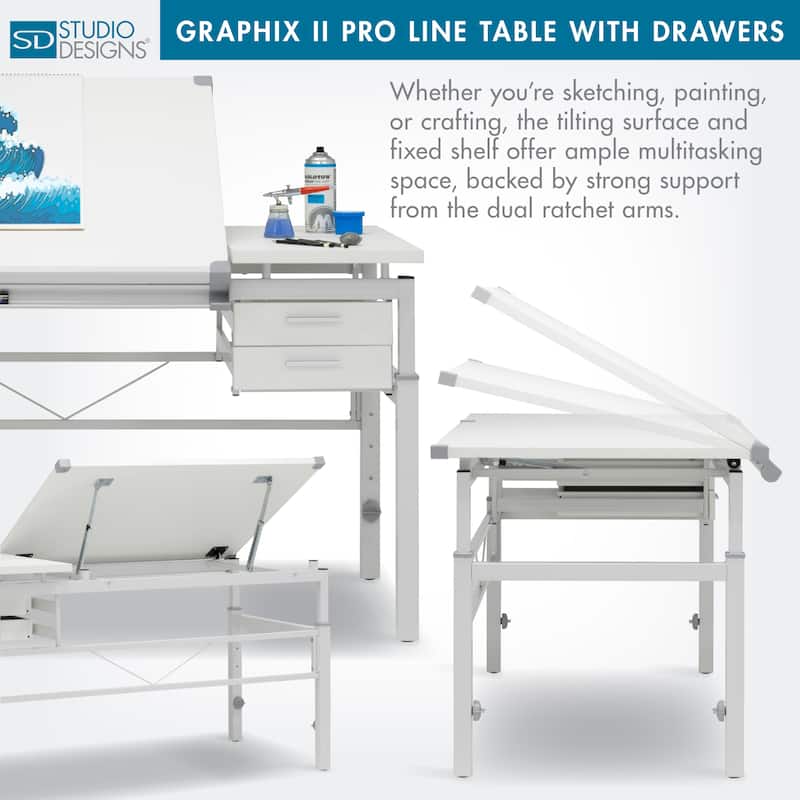 Studio Designs Graphix II Pro Line Height Adjustable Drafting Table with Tilting Top