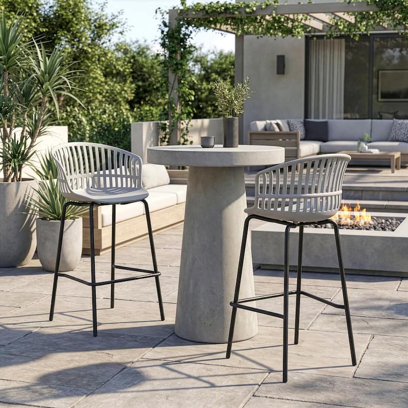 Set of 2 Basia Gray Plastic Counter Stool with Slatted Back and Iron Legs