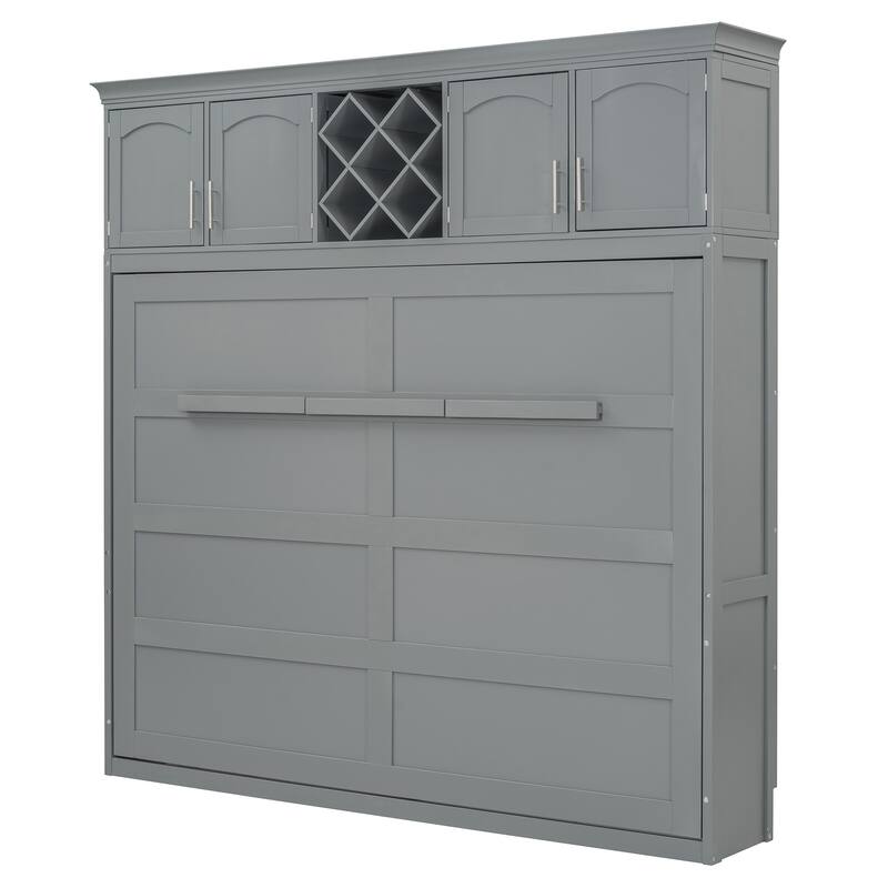 Queen Size Murphy Bed - Space-Saving Wall Bed Cabinet with Dual-Piston Mechanism, No Box Spring Needed