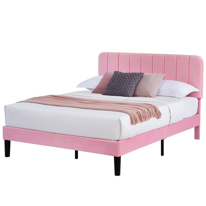 Javlergo Upholstered Platform Bed Frames with Height Adjustable Headboard, Sturdy Wooden Slats/Noise-free