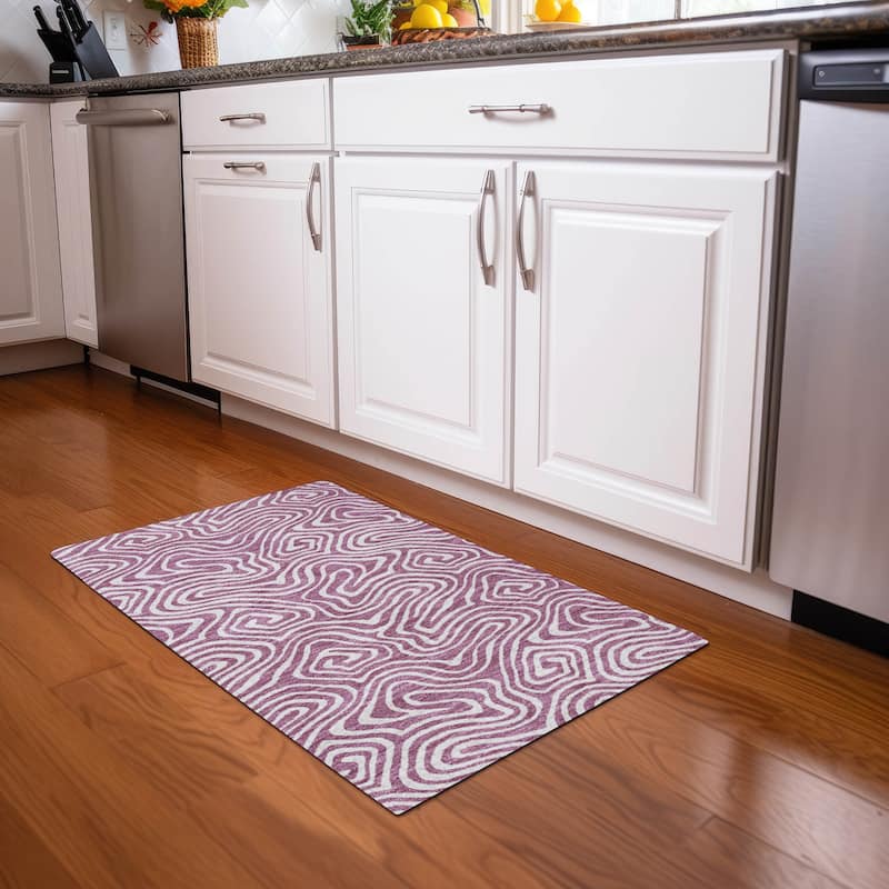 Machine Washable Indoor/ Outdoor Abstract Modern Chantille Rug