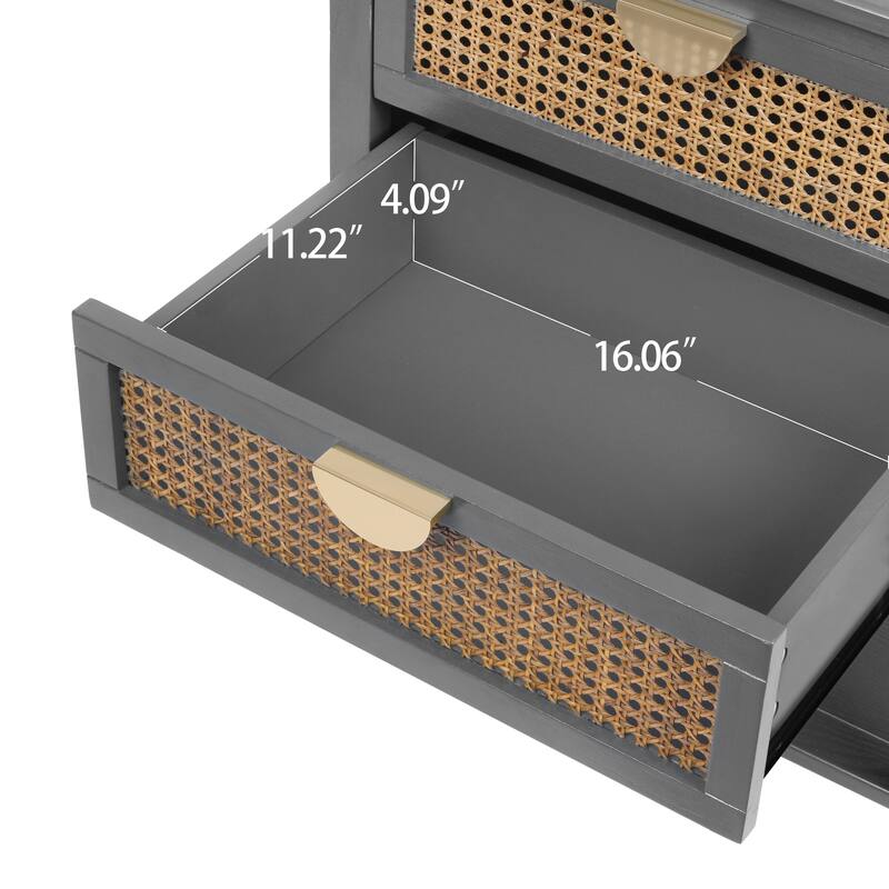 Rattan Haven Natural Style Wooden End Table with 2 Drawers and Open Storage Shelf