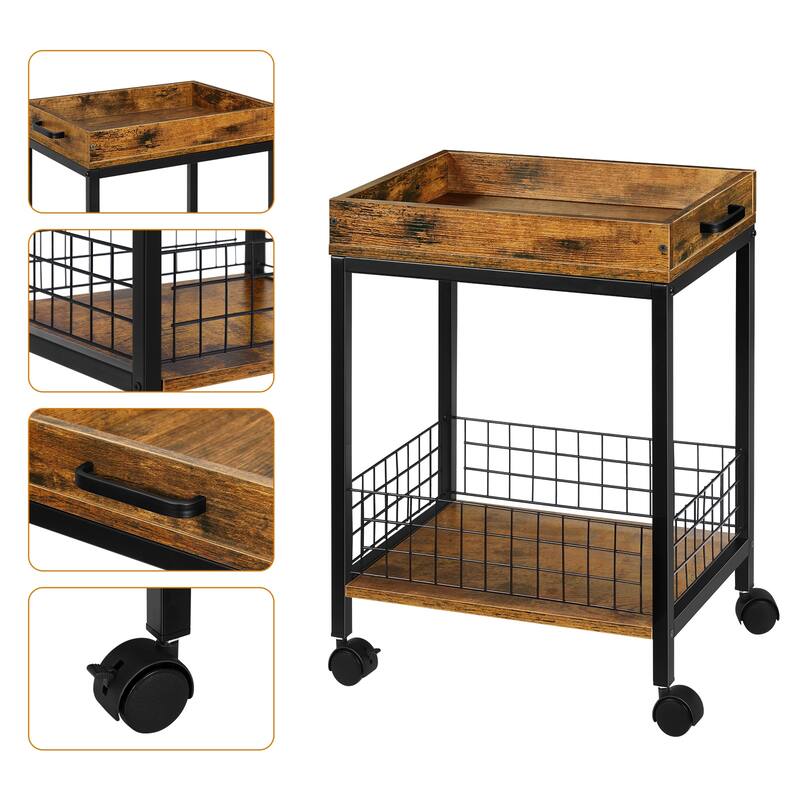 Side Table with Wheels Removable Serving Tray 1PCS On Sale Bed