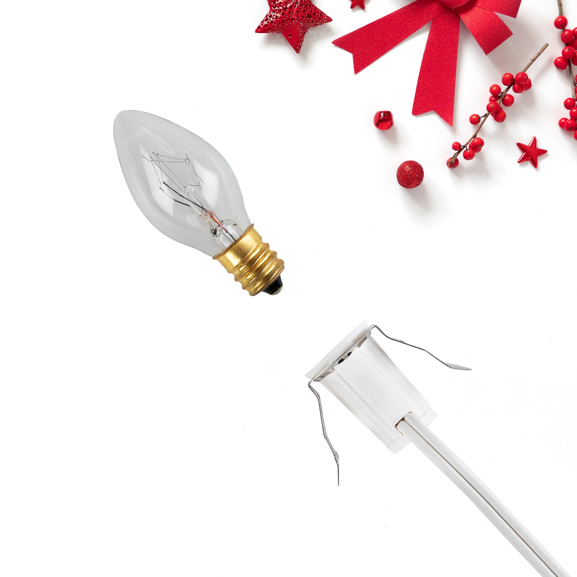 Christmas Village Replacement C7 Single Light Cord 6' White Wire - 72