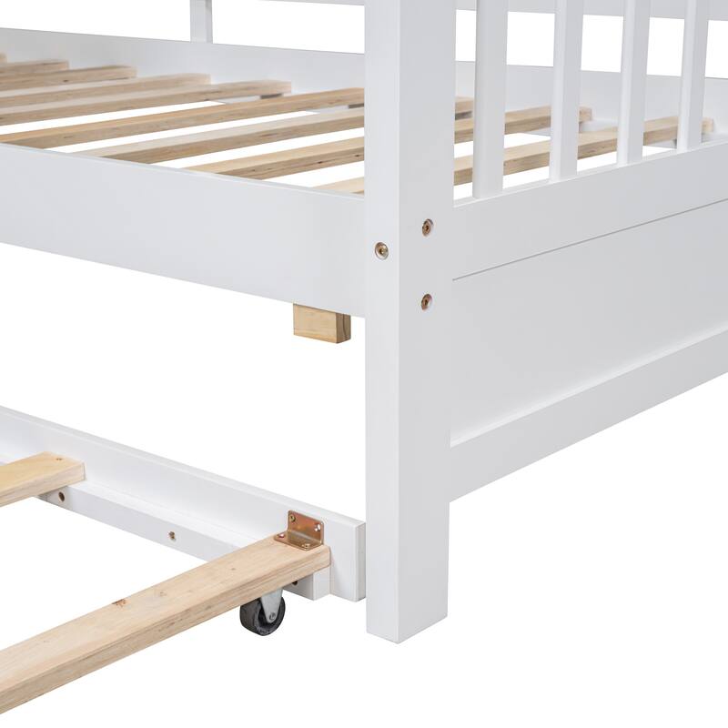 Wooden Platform Bed with Trundle & Storage Shelf