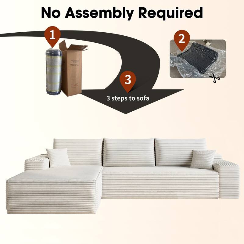 Sofa 107-in Casual White 3 -seater Left Reclining Sectional - 8' x 10'