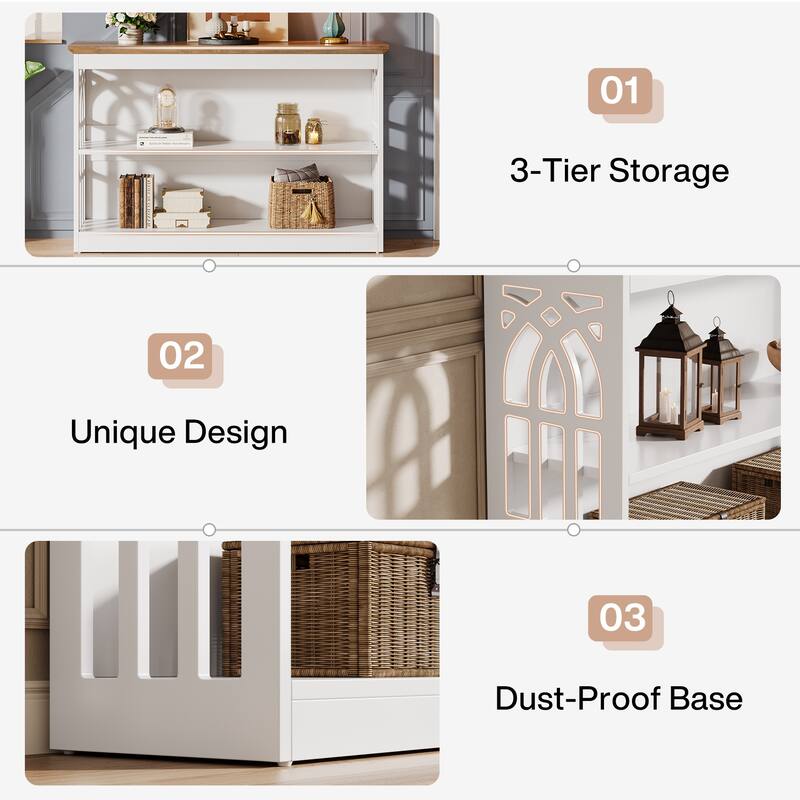 41 Inch Modern Console Table for Entryway, White Sofa Table with 3-Tier Storage - 11.81" D x 41.34" W x 31.5" H