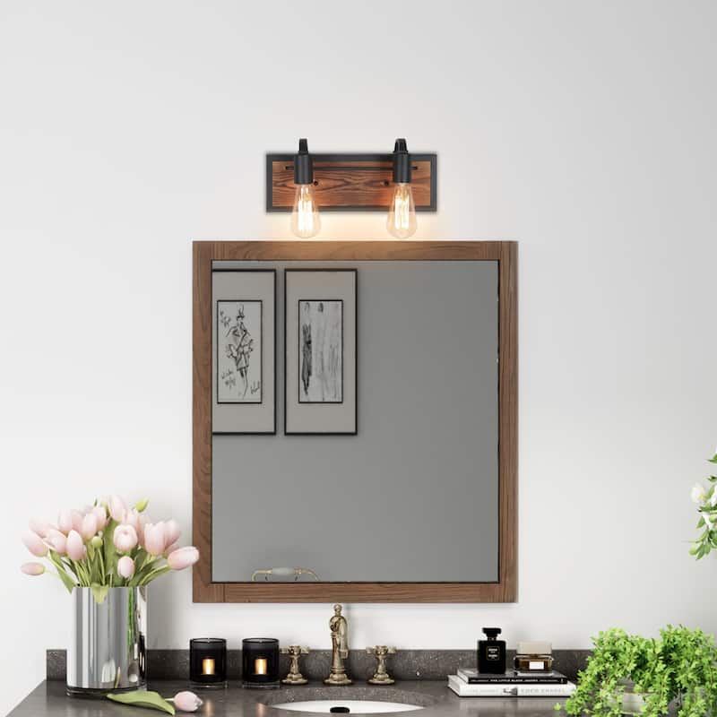 Carbon Loft Astrid 2-light Rustic Wall Lighting Wall Lamps Wood Wall Sconces - W14"* H 5.9"* E 4.3"