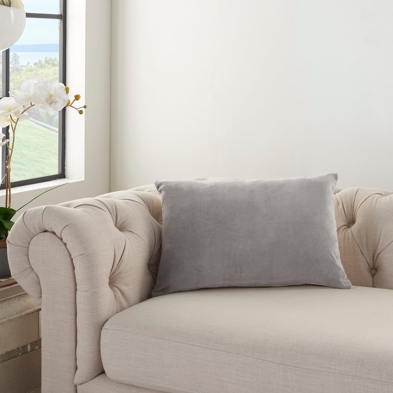 Mina Victory Life Styles Glam Solid Velvet Throw Pillow - 14"X20" - Grey