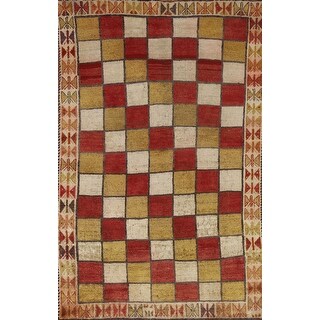 Checkered Gabbeh Persian Antique Area Rug Handmade Wool Carpet - 3'6
