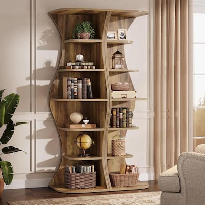 73.2" Tall Corner Bookcase, Farmhouse 6-Tier Corner Shelf Freestanding Bookshelf Display Shelf
