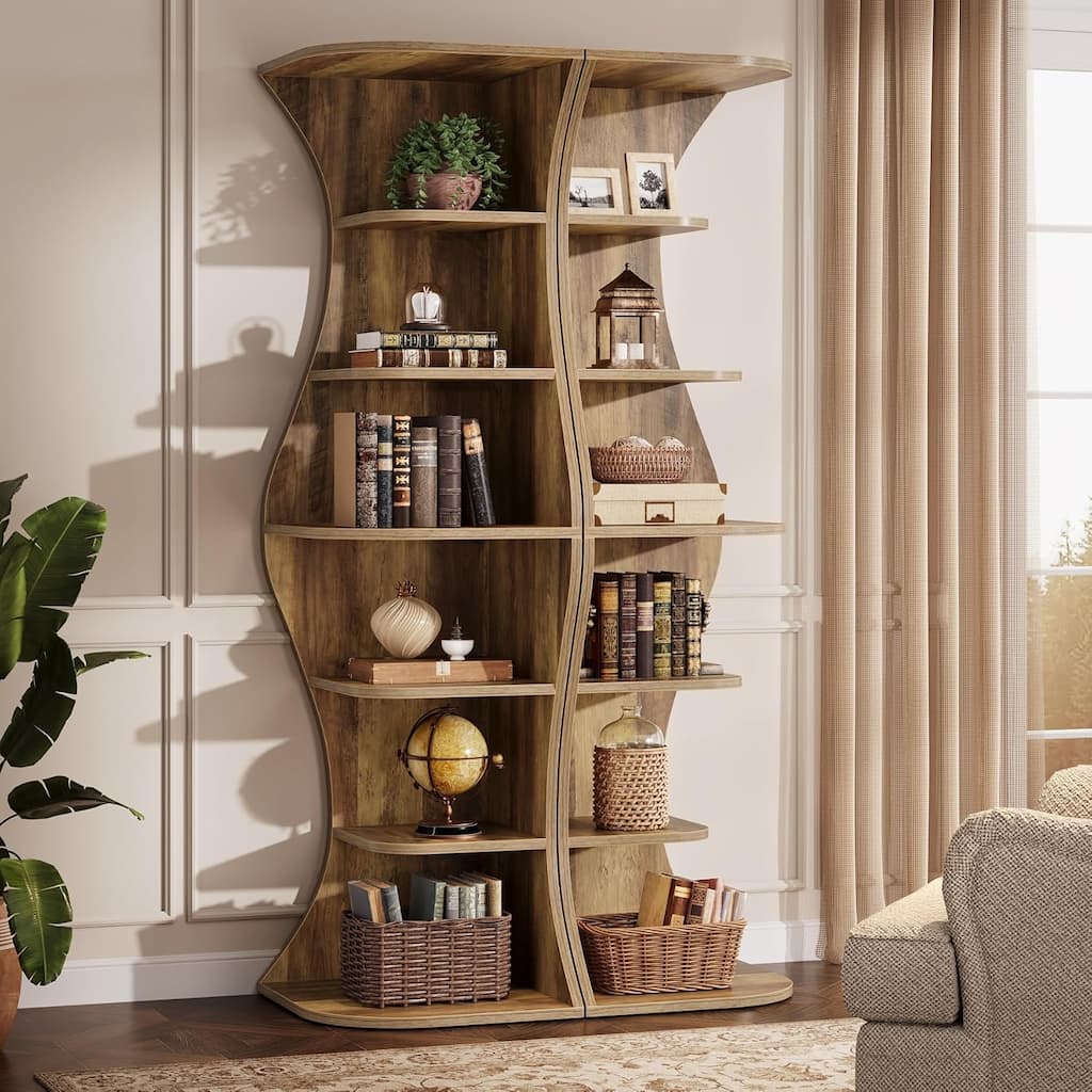 73.2" Tall Corner Bookcase, Farmhouse 6-Tier Corner Shelf Freestanding Bookshelf Display Shelf