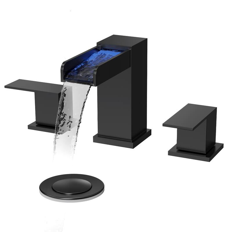 GRANDJOY Widespread 2-Handle LED Waterfall Bathroom Sink Faucet
