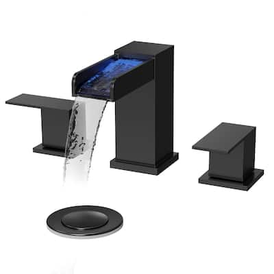 GRANDJOY Widespread 2-Handle LED Waterfall Bathroom Sink Faucet