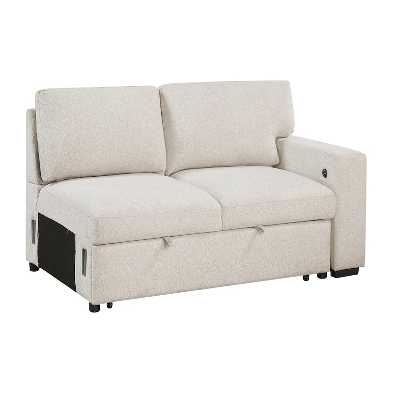 Ompa Modular Armless Sofa with Storage, Cream Beige Boucle, 52 Inch