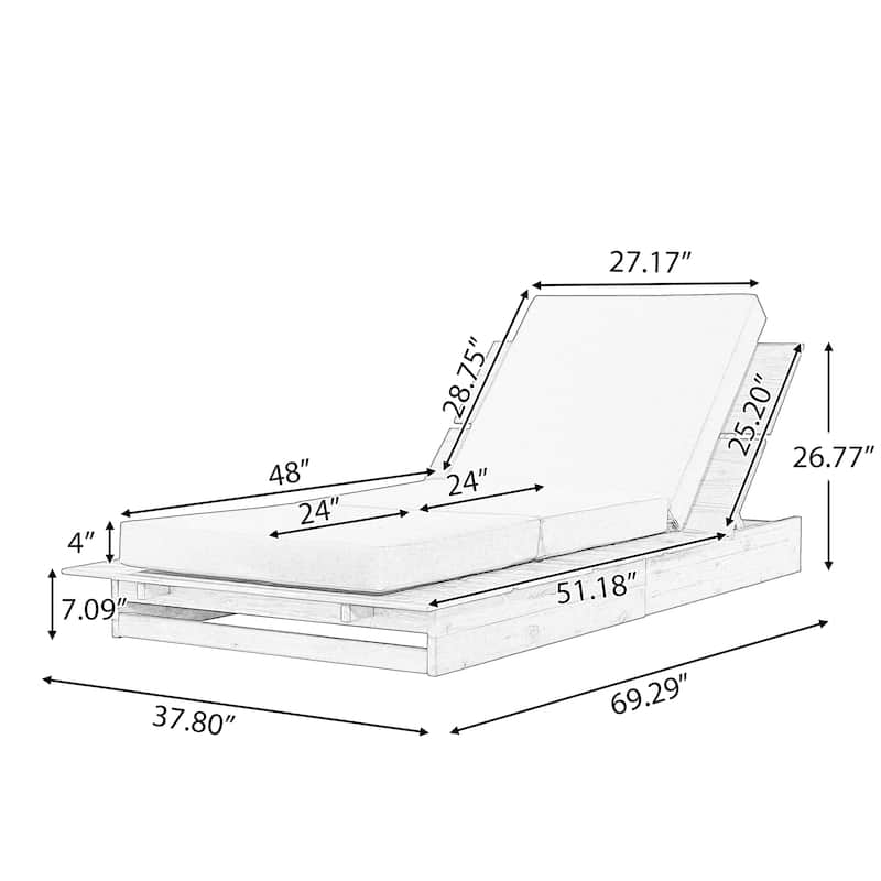 Christopher Knight Home - Modern Indoor/Outdoor Acacia Wood Chaise Lounge with 3-Position Adjustable Backrest & 3-Fold Cushion