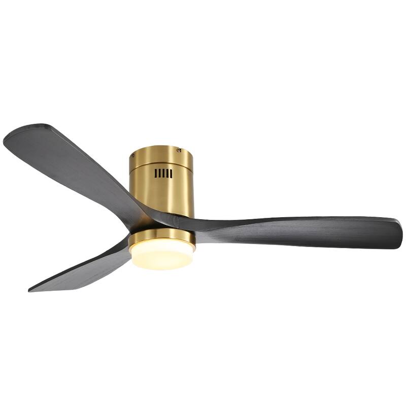 52 Inch Flush Mount Ceiling Fan With/without Light and Remote Modern Ceiling Fan Bedroom - Gold with Black Blades