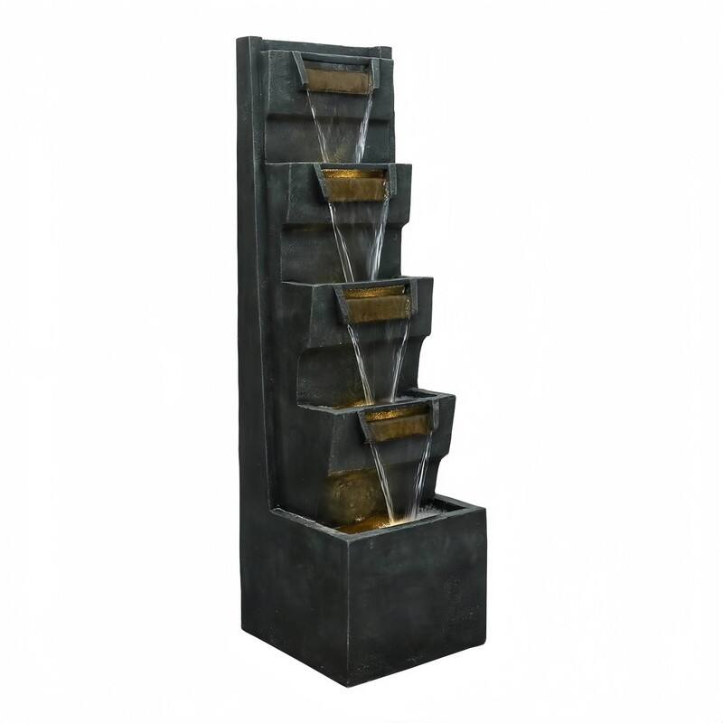 SunJet 39.3" Hand Crafted 6 Tier Outdoor Resistant Floor Fountain with LED Lights - 39.3'' H X 11.6'' W X 12.2'' D