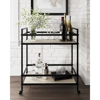 Waylowe Black Metal Open 2-shelf Rolling Bar Cart - 28"W x 14"D x 32"H