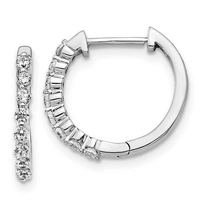 Curata 14k White Gold Diamond Hinged Hoop Earrings - 15x15mm Wide 1mm Thick