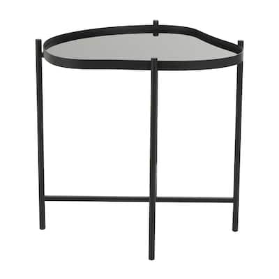 Metal Abstract Wavy Side End Accent Table with X-Shaped Base - Black - Roche River Decor