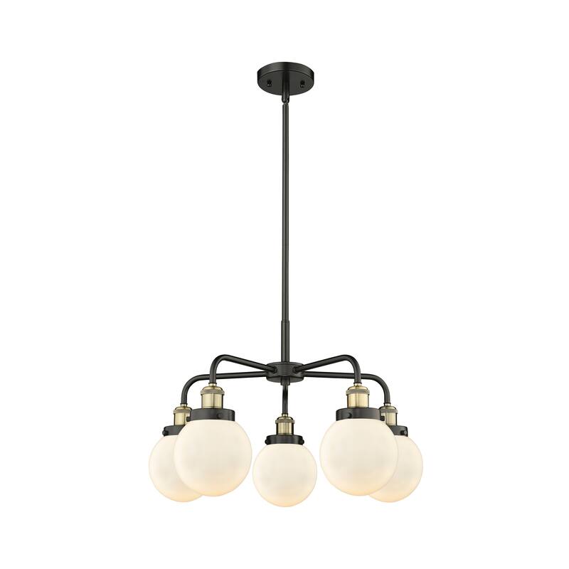 Innovations Lighting Beacon - 5 Light 24" Stem Hung Chandelier - Black Antique Brass/Matte White
