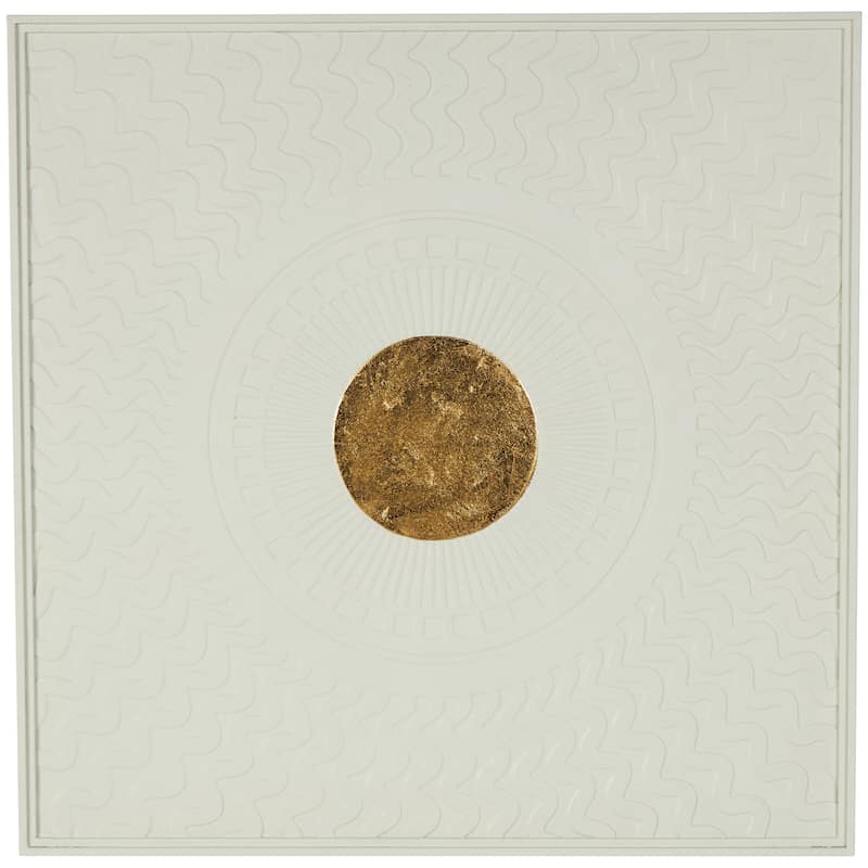 White Metal Geometric Home Wall Decor with Gold Foil Center and Wavy Patterns
