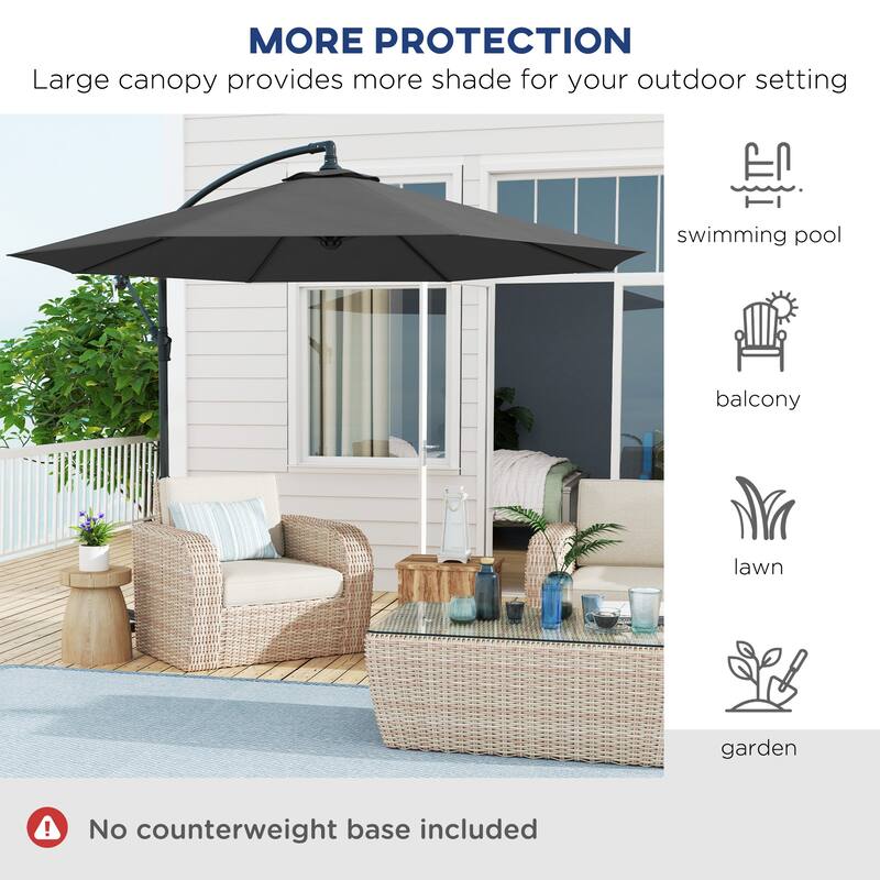10ft UV and Water-Resistant Polyester Fabric Offset Patio Umbrella with Adjustable Crank and Stable Base - Dia.116.1" x 98.4"H