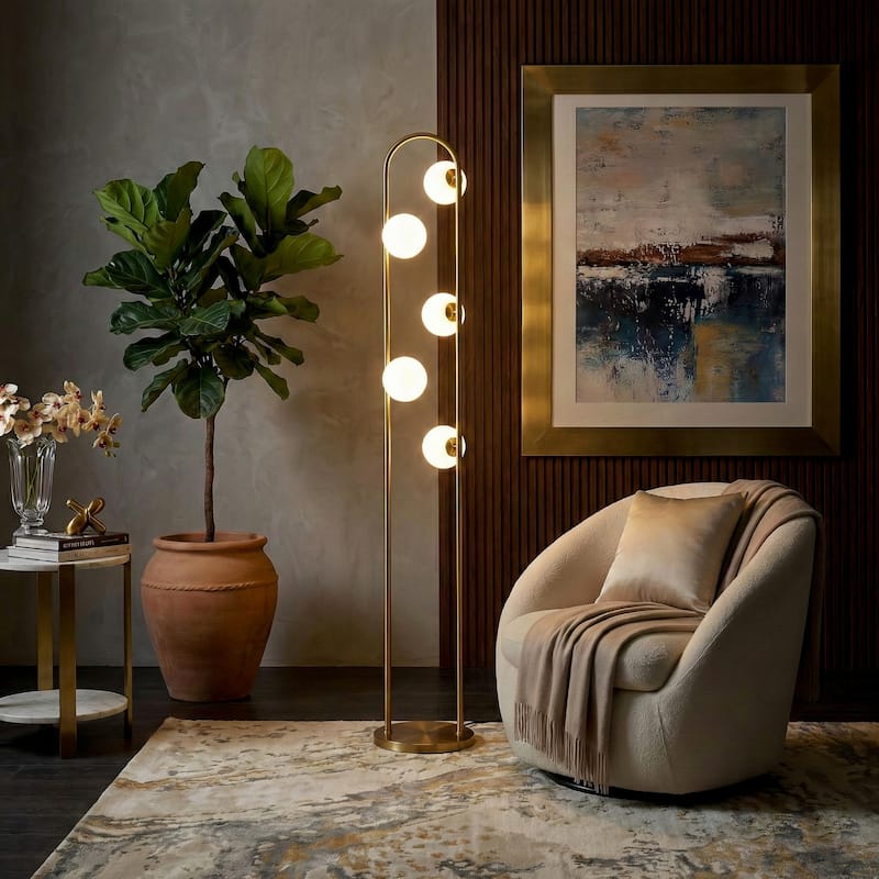 Ivette Brass Floor Lamp with Globe Lights