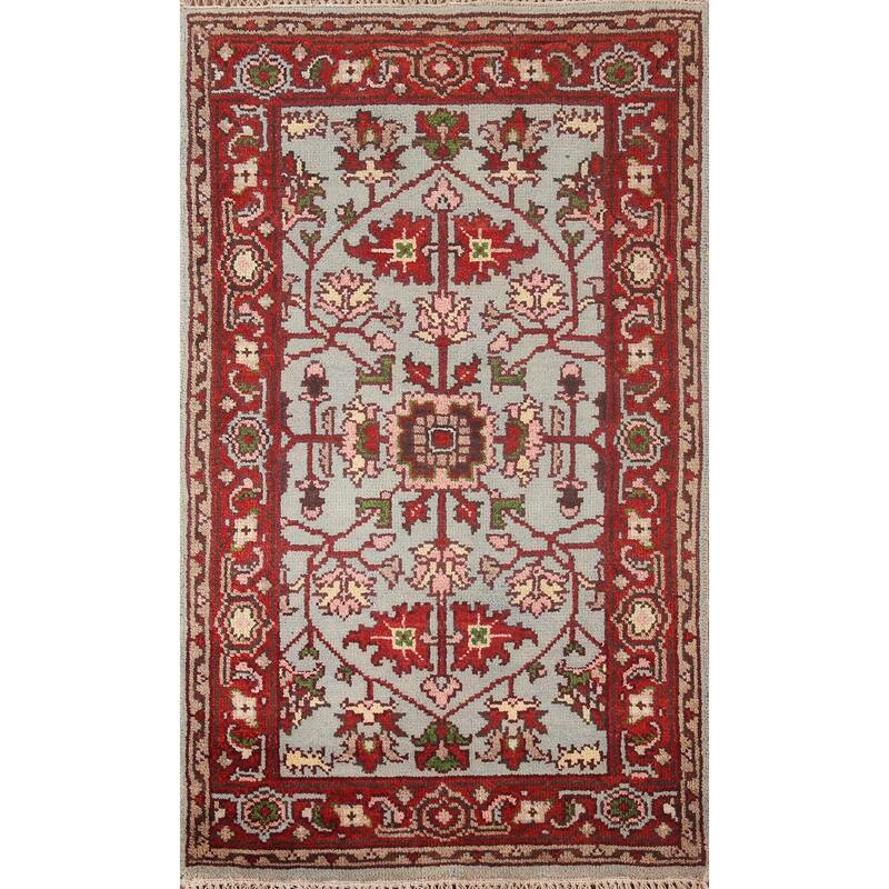 Light Blue Oushak Accent Rug Hand-Knotted Transitional Wool Carpet - 2'10"x 5'0"