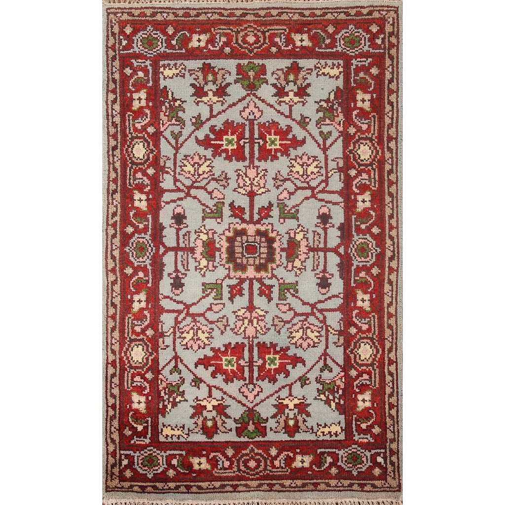 Light Blue Oushak Accent Rug Hand-Knotted Transitional Wool Carpet - 2'10"x 5'0"