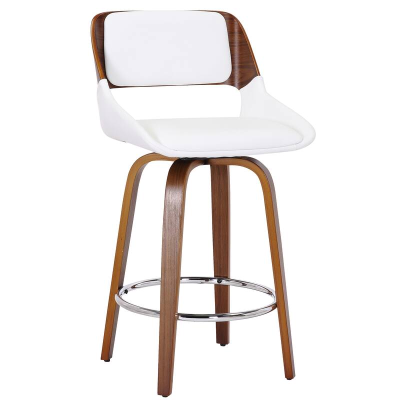 Mid-Century Fabric and Wood 26" Counter Stool with Swivel - White