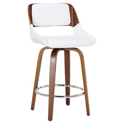 Mid-Century Faux Leather and Wood 26" Counter Stool with Swivel, Set of 3