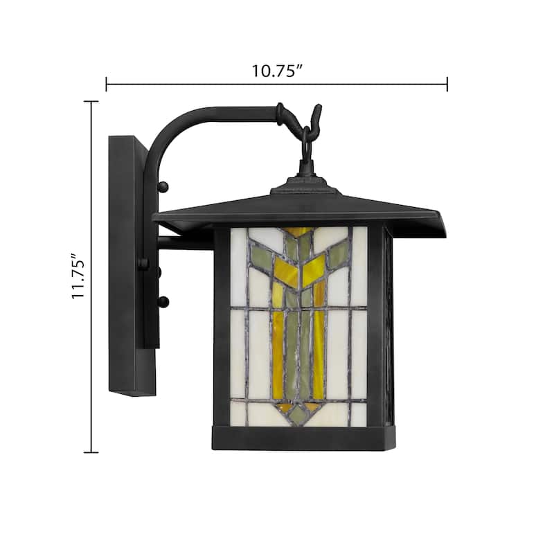 River of Goods Amber/Ivory Stained Glass Black 1-Light Outdoor Lantern Sconce - 10.75" x 9" x 11.75"